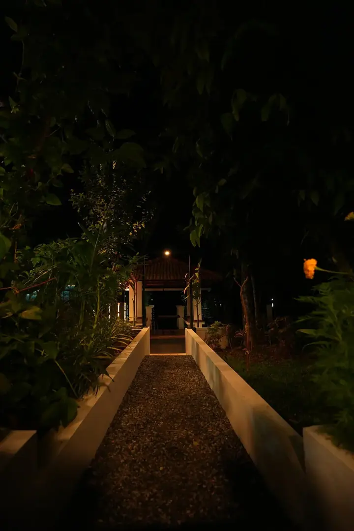 The garden path at night, BelleVue Riverside Villa, Kozhikode