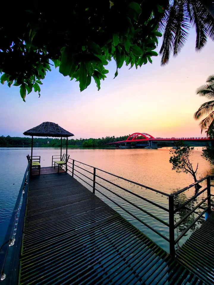 Sunset over the jetty on the Korapuzha