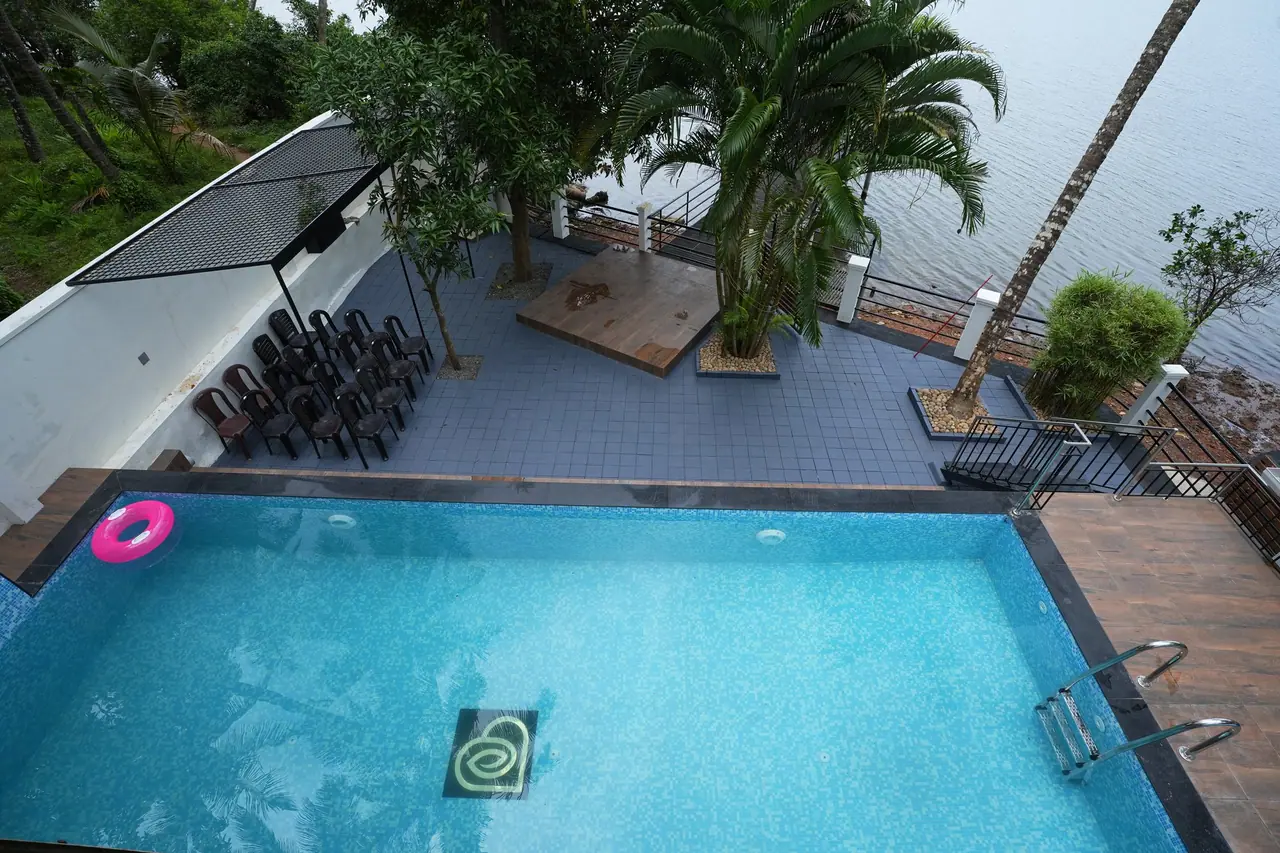 Private swimming pool at BelleVue facing the river