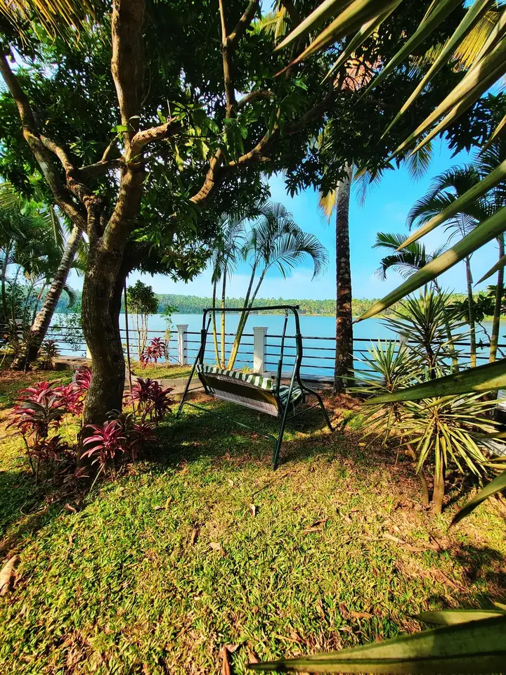 The long riverside garden at BelleVue, Kozhikode