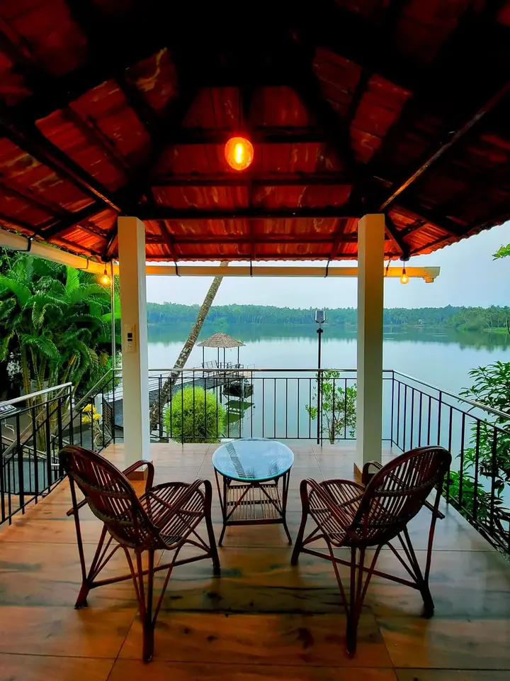 Cane chairs in the riverside gazebo at BelleVue