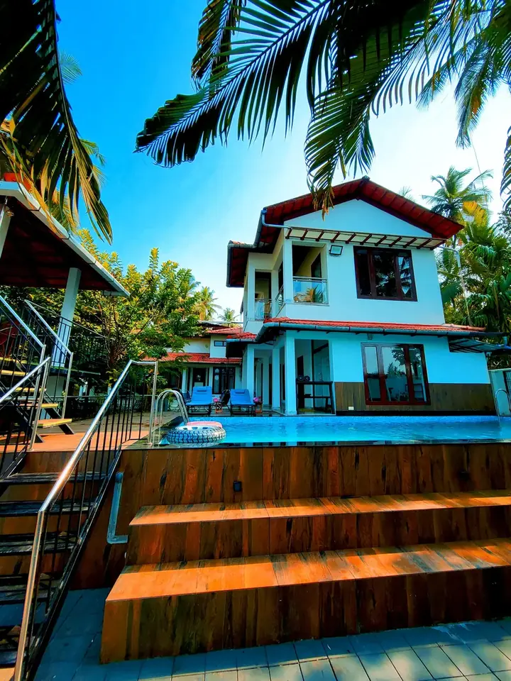 The pool from the garden steps, BelleVue Riverside Villa, Kozhikode